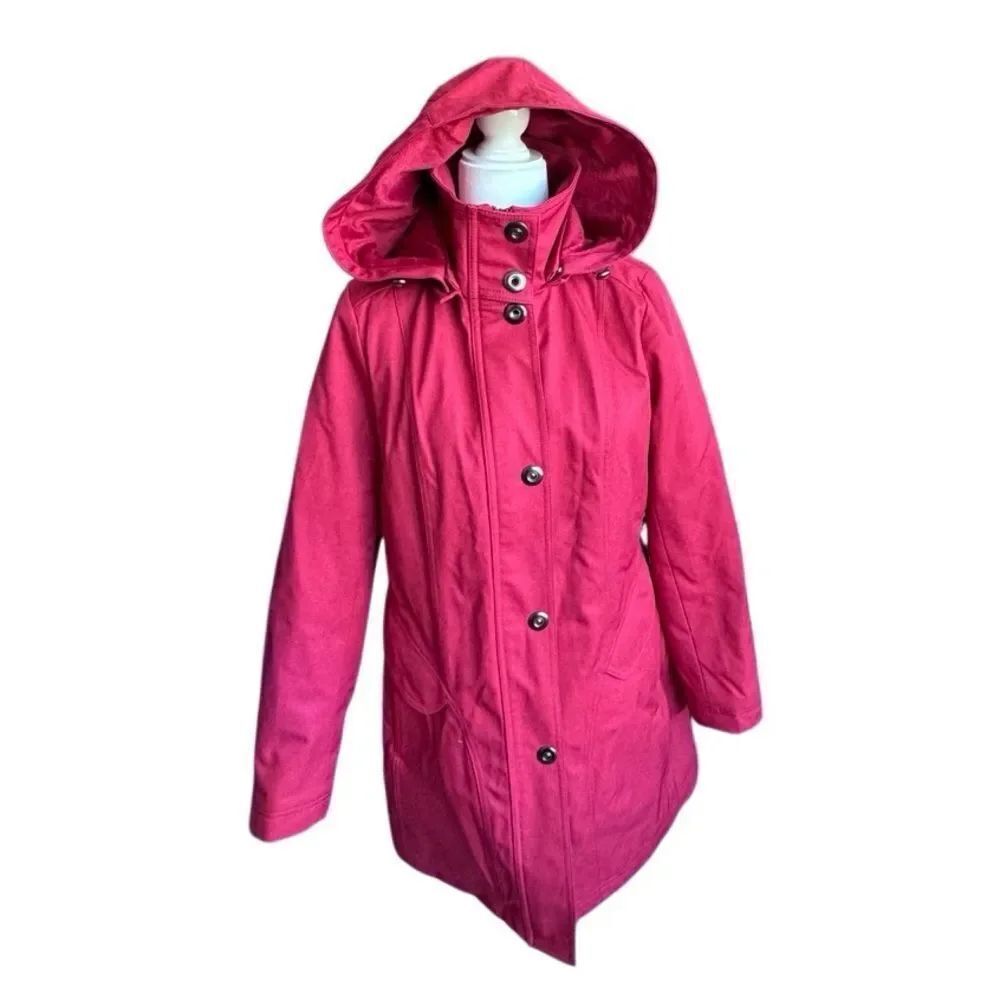 Kristen Blake Burgundy Red Coat Quilted Removable Hood Outerwear SZ M